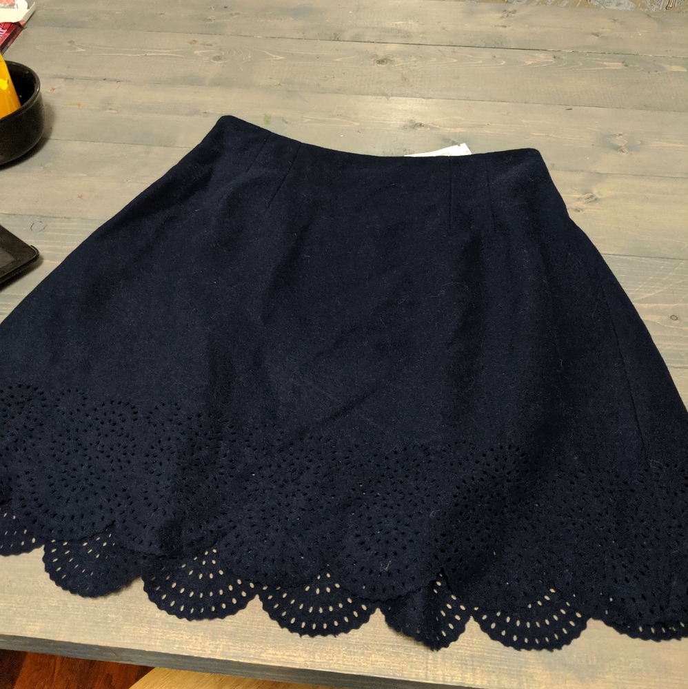 NWT Cynthia Steffe Wool Eyelet Skirt | Navy Blue | Scalloped Hem | Size 12